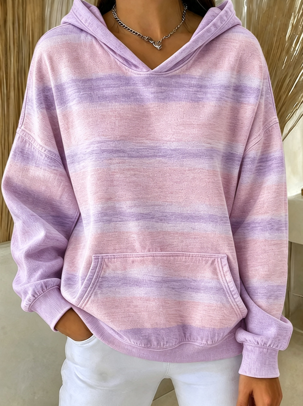 Women'S Breast Cancer Awareness Print Long Sleeve Hooded Sweatshirt