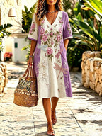Women'S Cotton And Linen Casual Vacation Lace  Faith Printed Dress