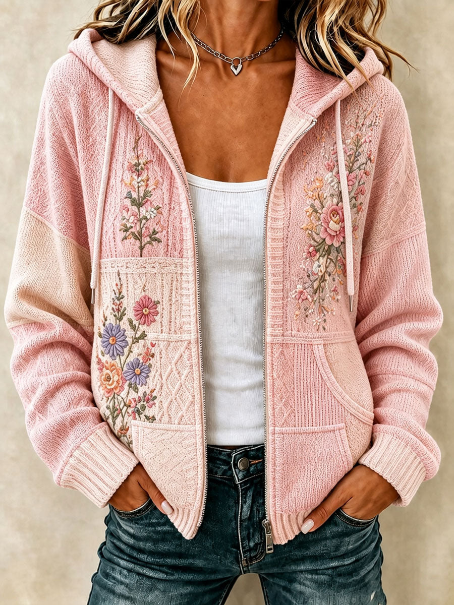Ladies' Retro Floral Patchwork Casual Hoodie