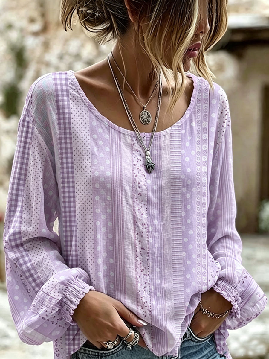 Women'S Casual Floral Cotton Linen Long Sleeved Shirt