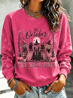 Women'S Retro In October We Wear Pink Print Round Neck Sports Shirt