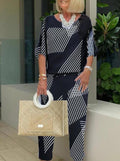 Color Block Off-shoulder Casual Two-piece Suits