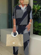 Color Block Off-shoulder Casual Two-piece Suits