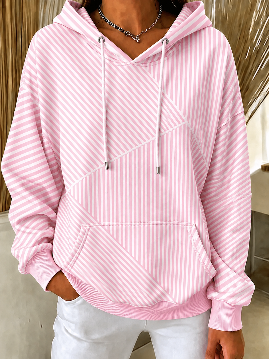 Women'S Casual Striped Hooded Printed Sportswear