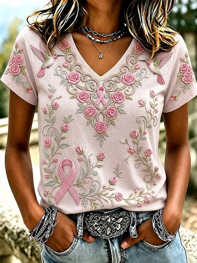 Women's Faith Pink Ribbon Print Printed T-shirt