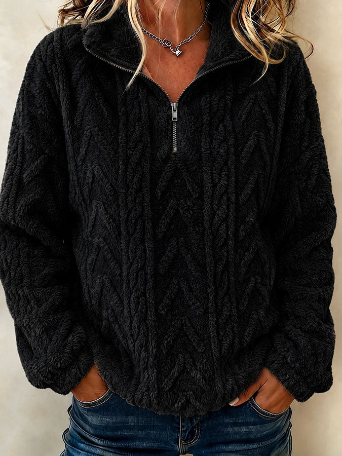 Women'S Solid Color Multi-Color Casual Collar Zipper Long Sleeved Sportswear