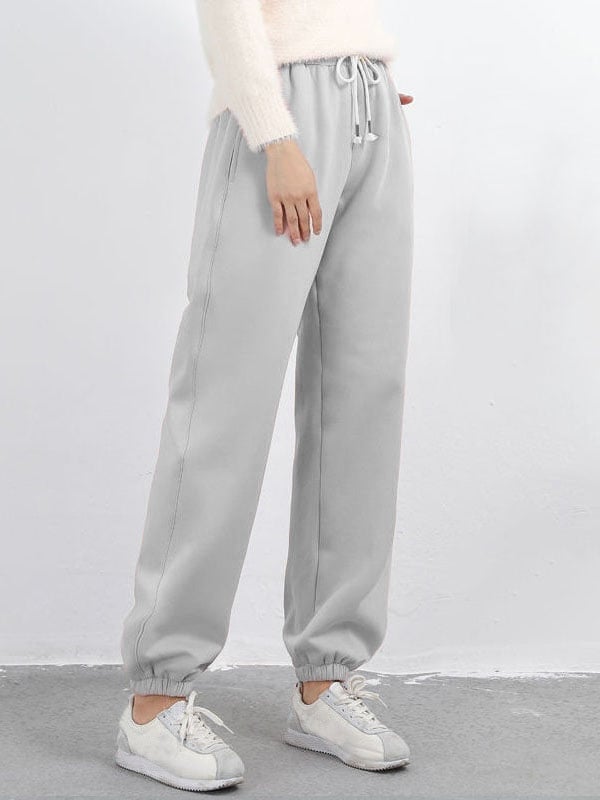 Women Warm Fleece Cotton Round Neck Solid Joggers Sweatpants (SIZE:S-5XL)