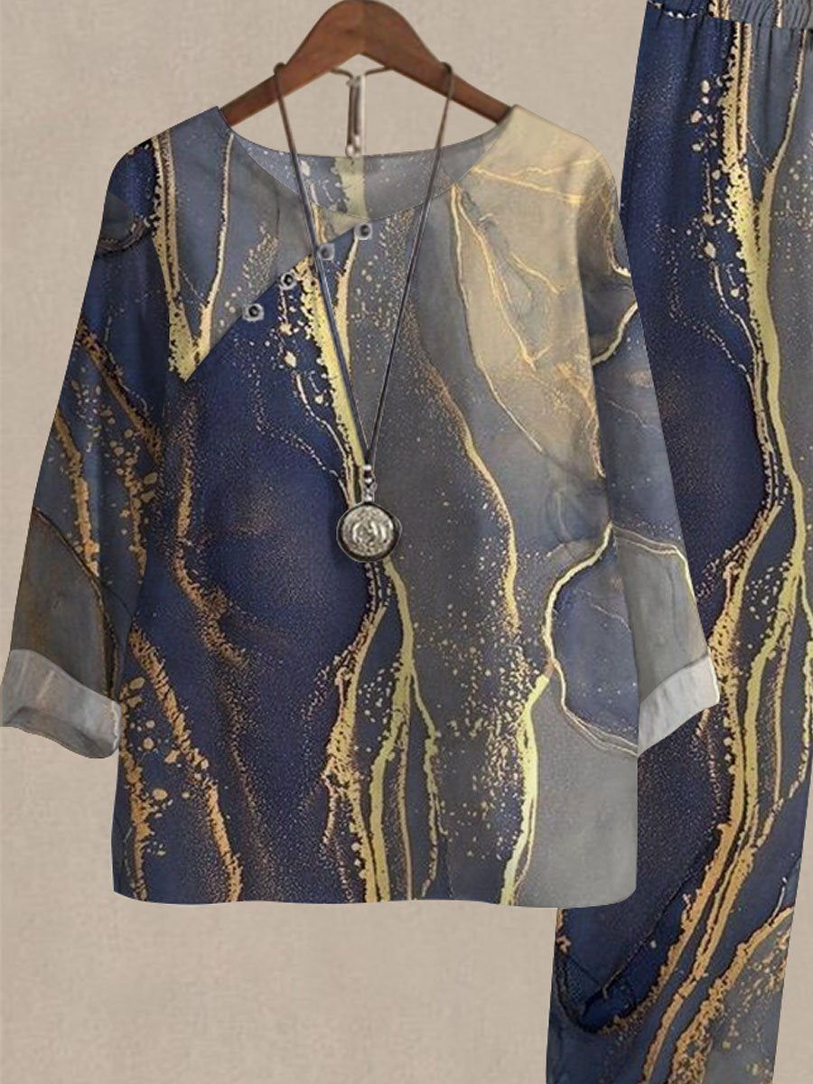 Spring And Autumn Art Inkjet Print Casual Two-piece Suits