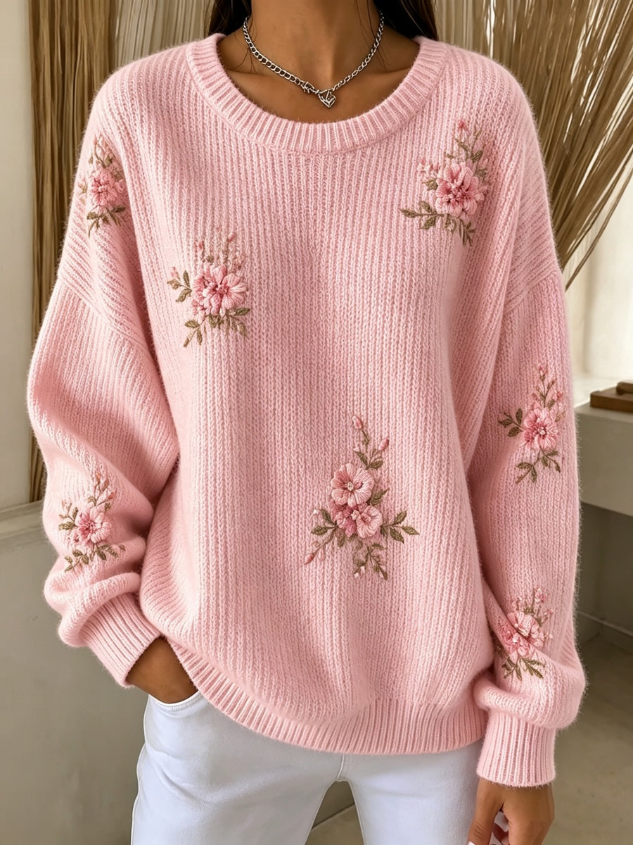 Women'S Floral Pattern Casual Knit Sweatshirt