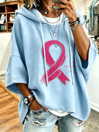 Women'S Vintage Breast Cancer Ribbon Print Hoodie