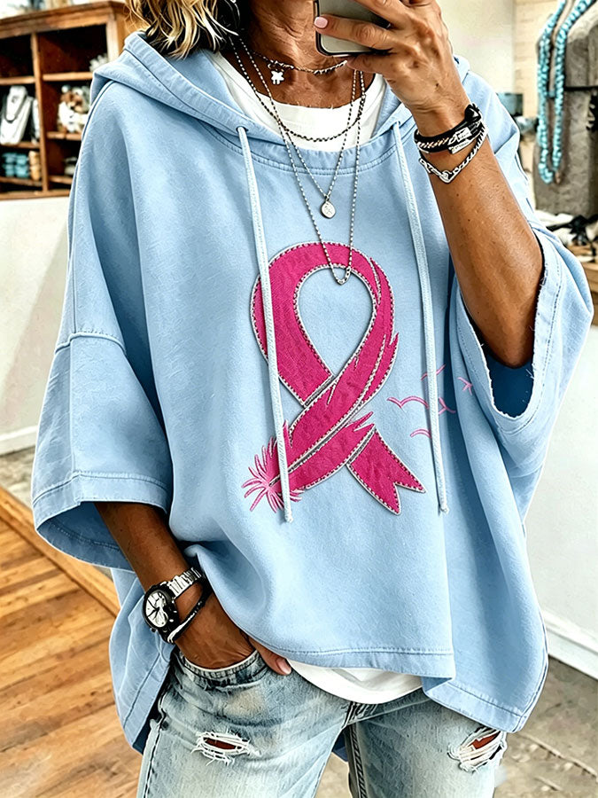 Women'S Vintage Breast Cancer Ribbon Print Hoodie