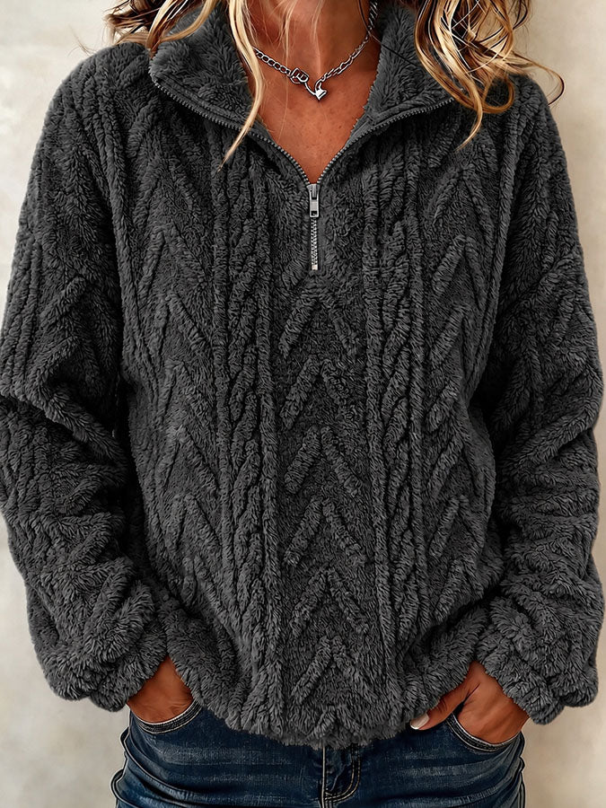 Women'S Solid Color Multi-Color Casual Collar Zipper Long Sleeved Sportswear