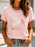 Women'S Casual Retro Flower Print Cancer Breast Promotional T-Shirt