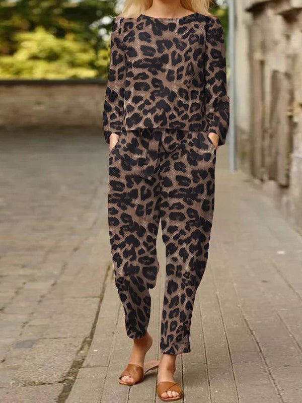 Leopard Print Casual Women Two Pieces Set