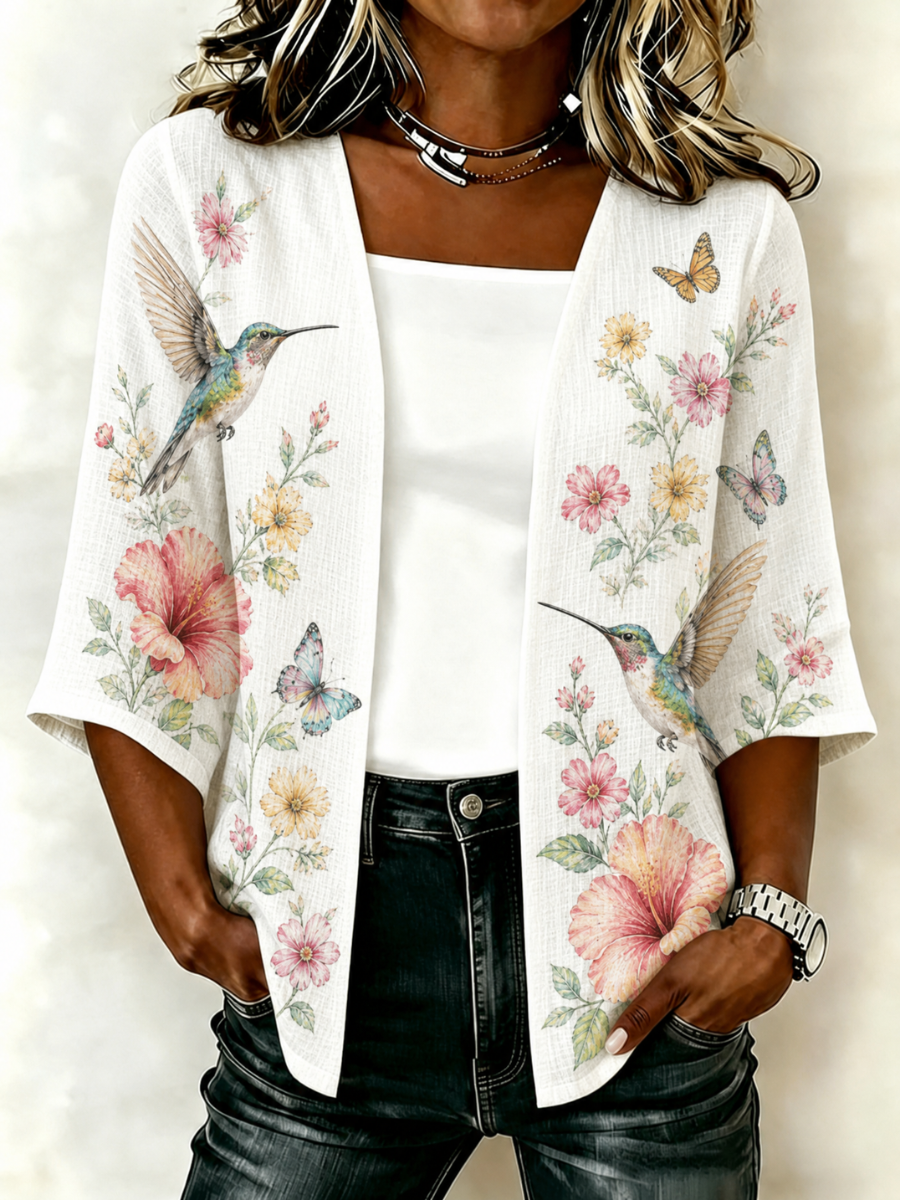 Women's Hummingbird Floral Printed Cardigan