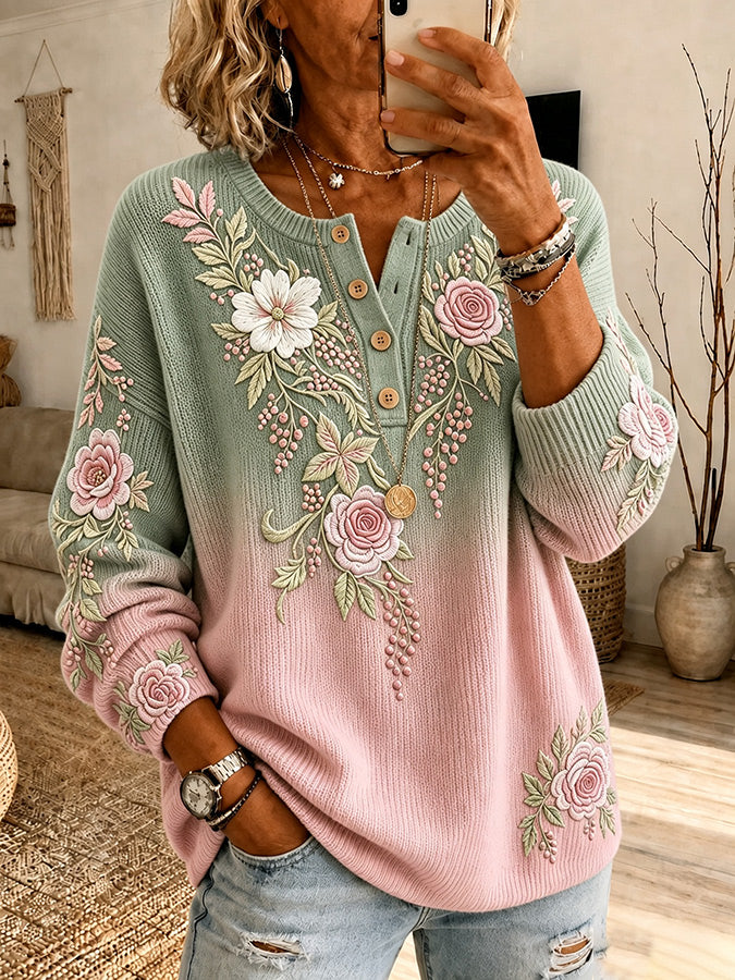 Women'S Retro Flower Pattern Top