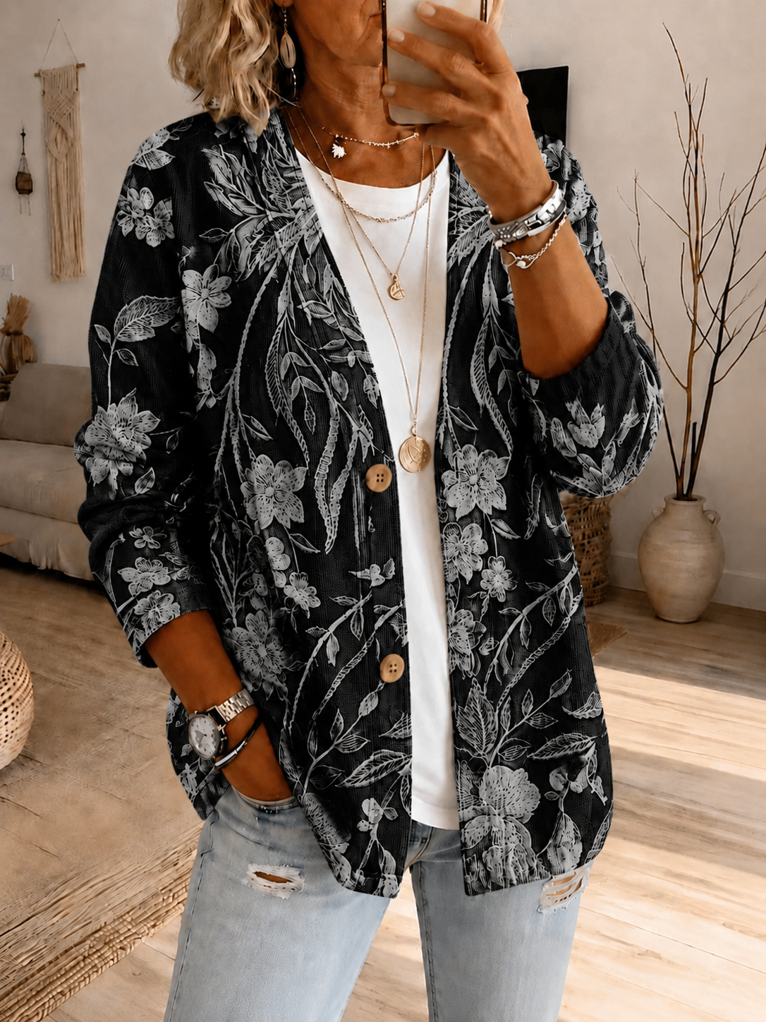 Women'S Leisure Breast Cancer Promotion Month Knitting Cardigan