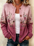 Women'S Casual Floral Plant Knitted Cardigan Top