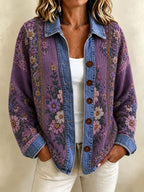 Women's Retro Flower Print Knit Top