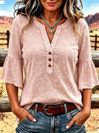 Women'S Casual Top With Ruffled Sleeves And Floral Pattern