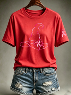 Women's Pink Witch Hat Printed Casual T-Shirt