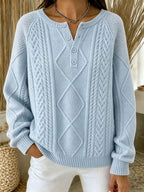 Women'S Casual Printed Henry Button Striped Knitted Top