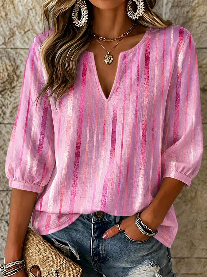 Women'S Pink Artistic Cotton And Hemp Top