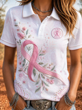 Women'S Breast Cancer Awareness Printed Polo Shirt