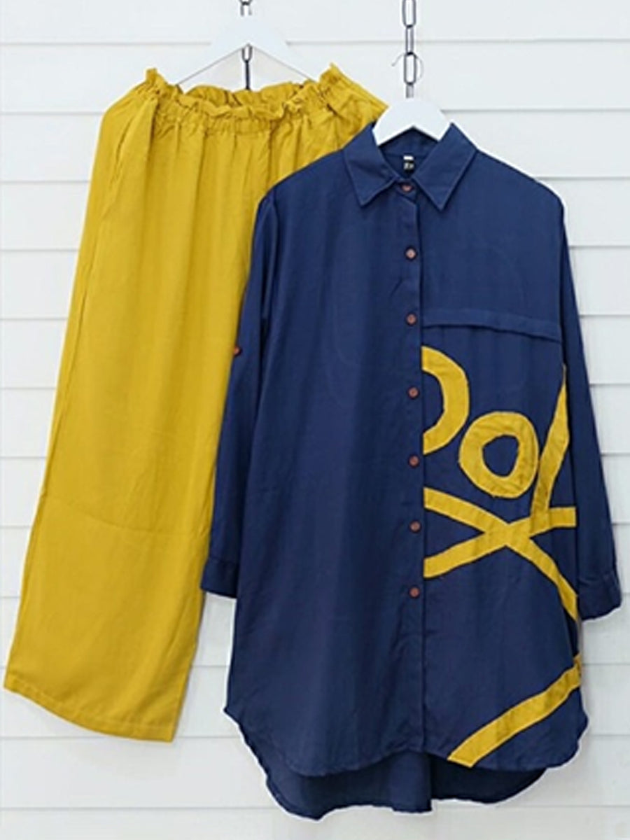 Women Casual Color Contrast Two-piece Set