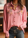 Women's Pink Floral Art Print Linen Top