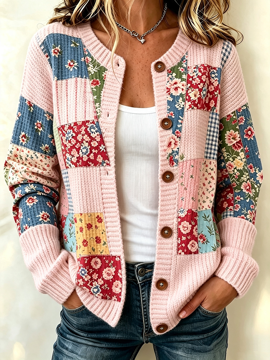 Women's Casual Floral Knitted Cardigan Top