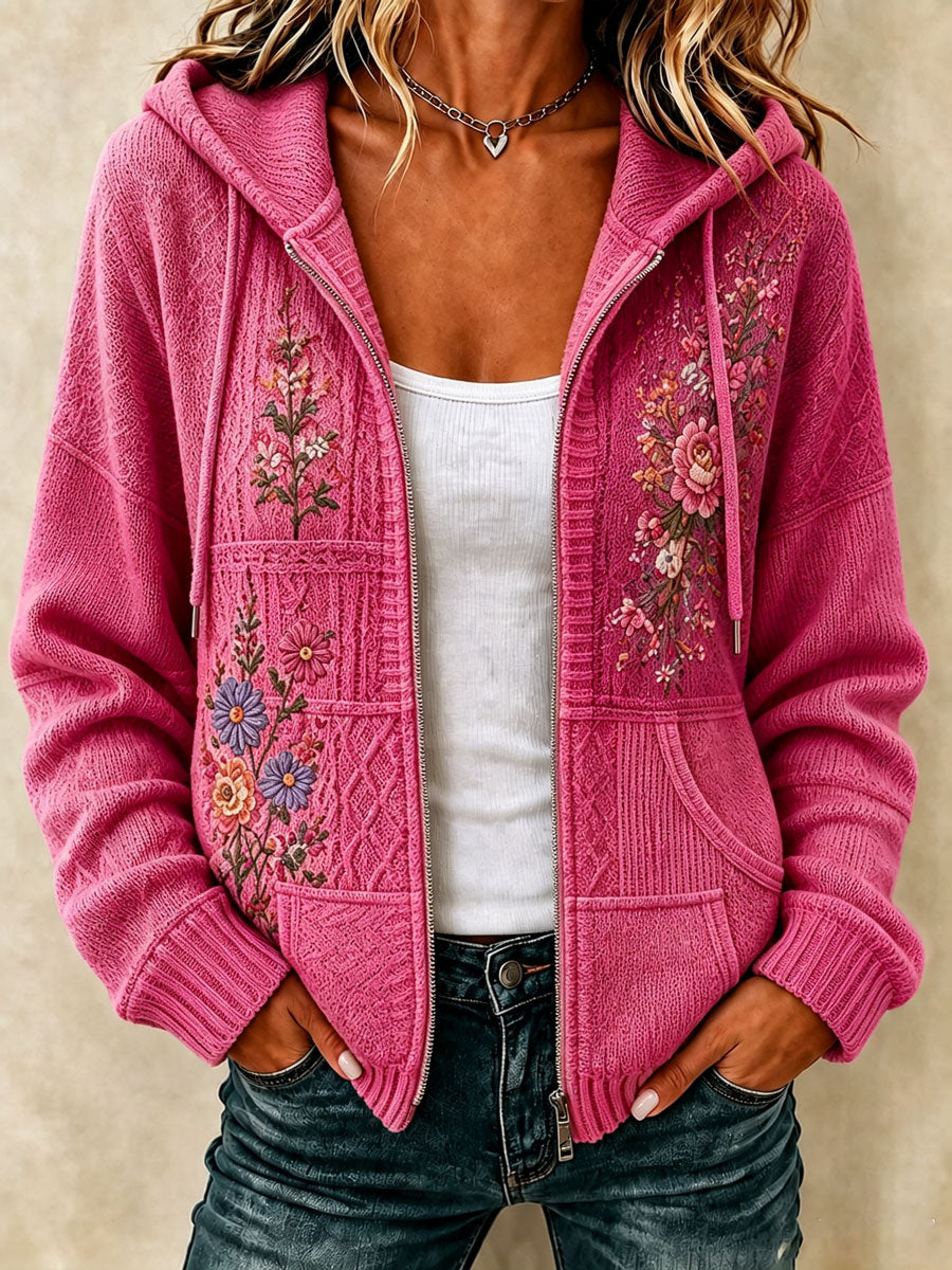 Ladies' Retro Floral Patchwork Casual Hoodie