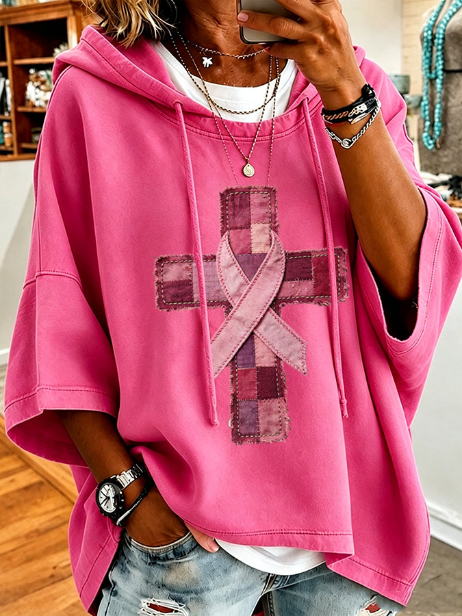Women'S Vintage Pink Art Print Hoodie