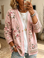 Women'S Pink Art Print Cardigan