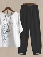 Watercolor Dandelion Print Casual Two Piece Set