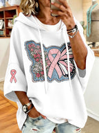 Women'S Vintage Breast Cancer Ribbon Print Hoodie