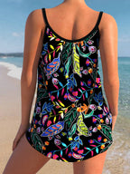 Spaghetti Strap Floral Print Tankini Set