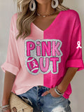 Women'S Pink Out Print Waffle  Top