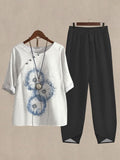 Pretty Dandelion Print Casual Two Piece Set