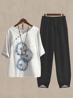 Pretty Dandelion Print Casual Two Piece Set