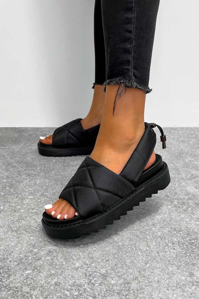 Chunky Quilted Sandals - Black