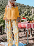 Summer Fashion Floral Print Off Shoulder Suit