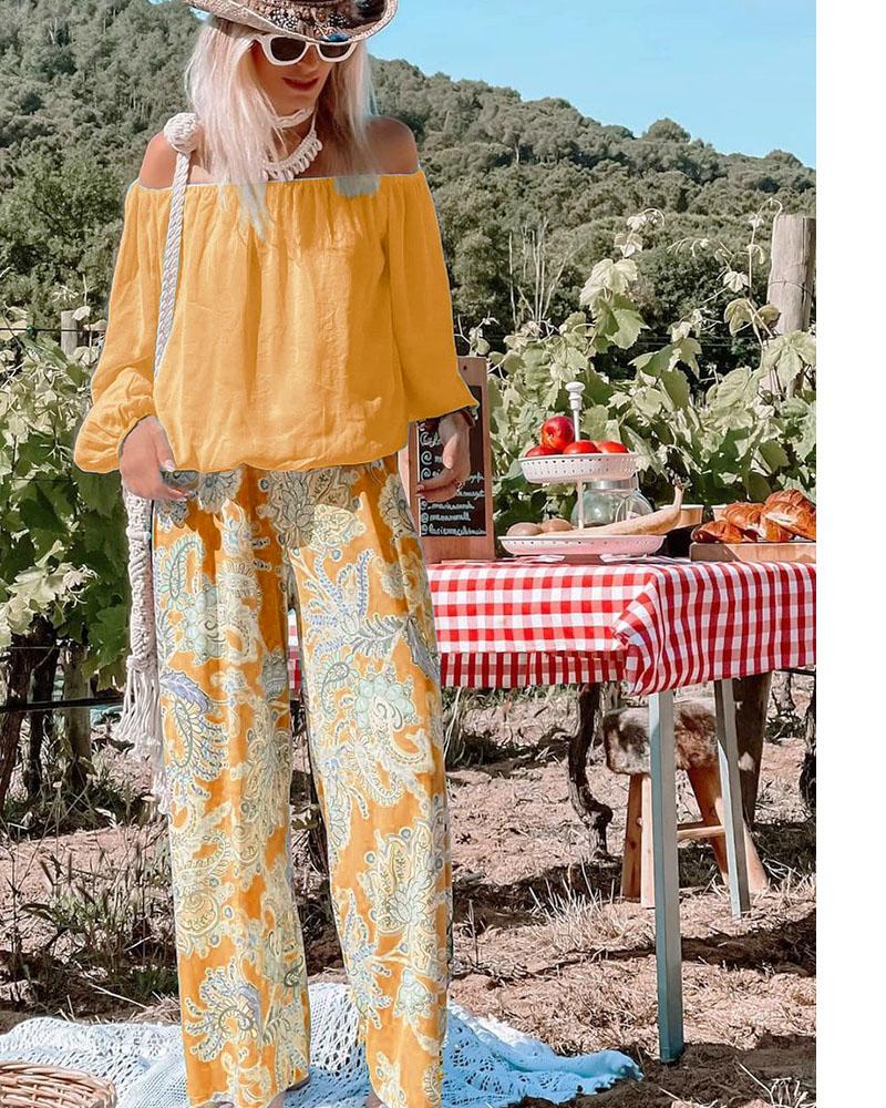 Summer Fashion Floral Print Off Shoulder Suit