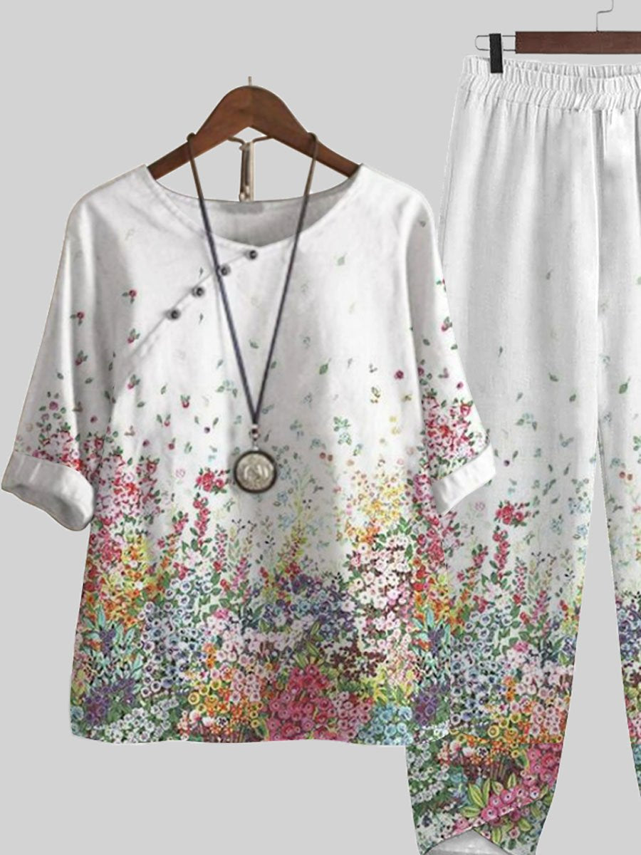 Floral Print Loose Casual Two-piece Suits