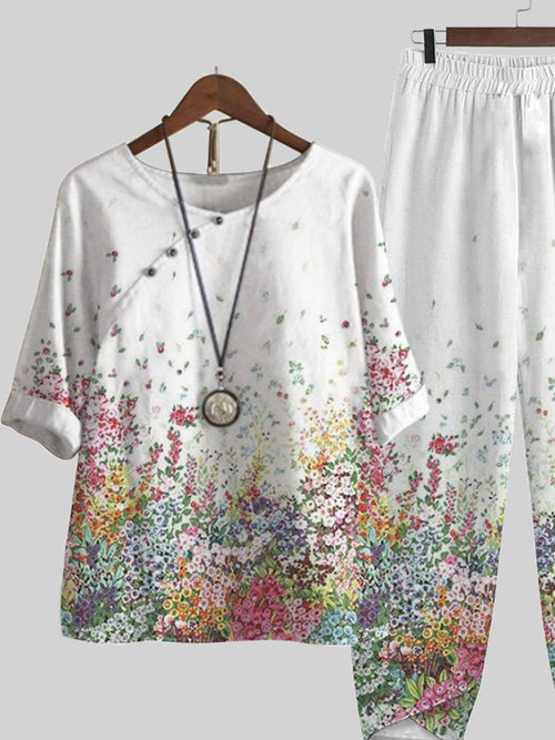 Floral Print Loose Casual Two-piece Suits