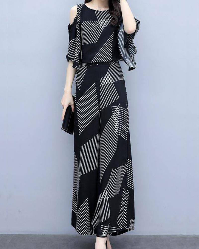 Color Block Off-shoulder Casual Two-piece Suits