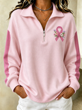 Women'S Casual Breast Cancer Awareness Zipper Sweatshirt