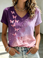 Pink Butterfly Breast Cancer Awareness V-Neck T-Shirt