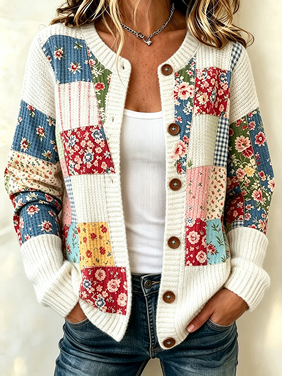 Women's Casual Floral Knitted Cardigan Top