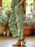 Women's Forest Floral Print Casual Pants (With Pockets)